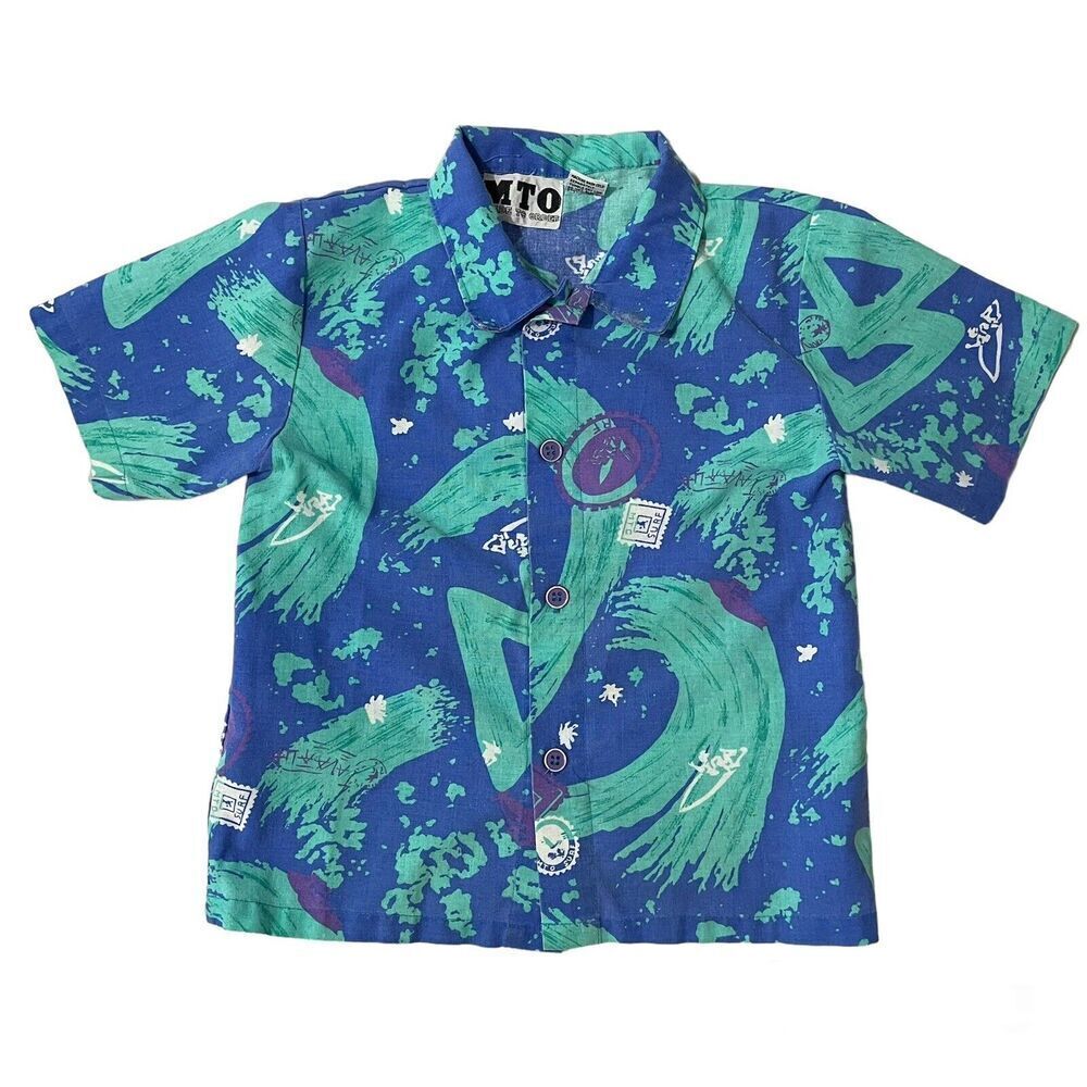 t/o Kids Blue and Green Button Down Shirt